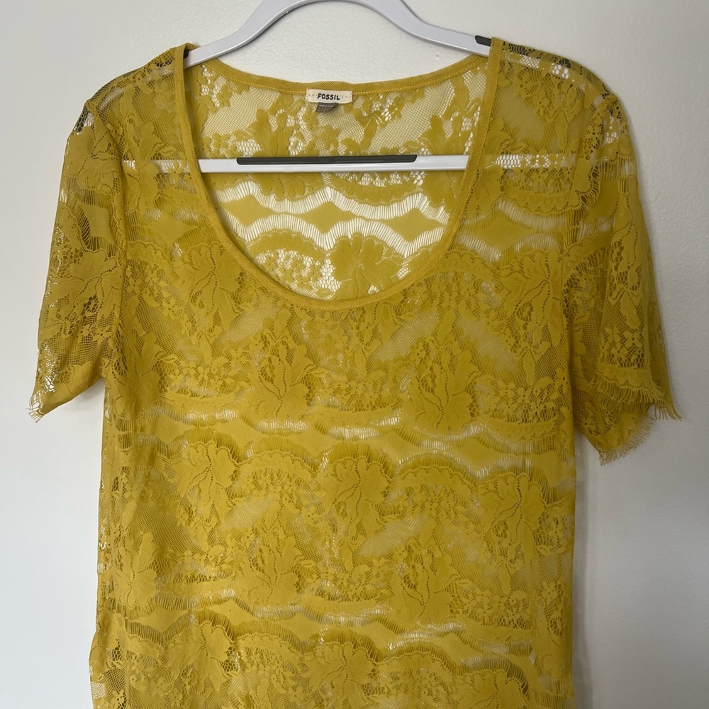 Fossil Mustard Lace Blouse